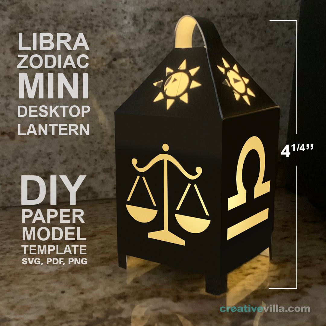 Libra Zodiac Mini Desktop Lantern DIY Low Poly Paper Model Template, Cricut Paper Craft