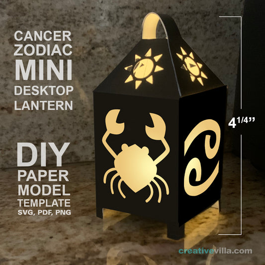 Cancer Zodiac Mini Desktop Lantern DIY Low Poly Paper Model Template, Cricut Paper Craft