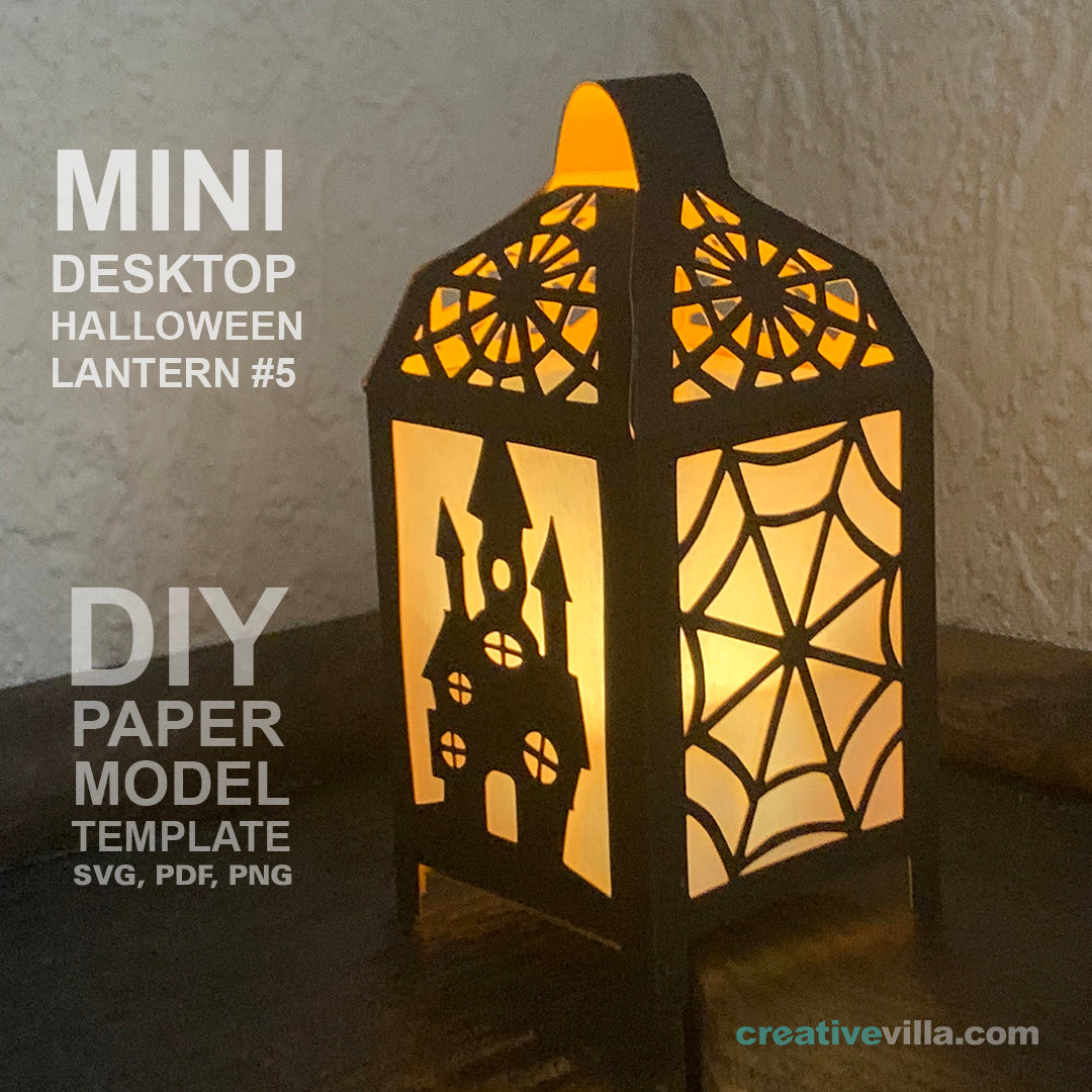 Halloween Mini Desktop Lantern #4 DIY Low Poly Paper Model Template, Paper Craft