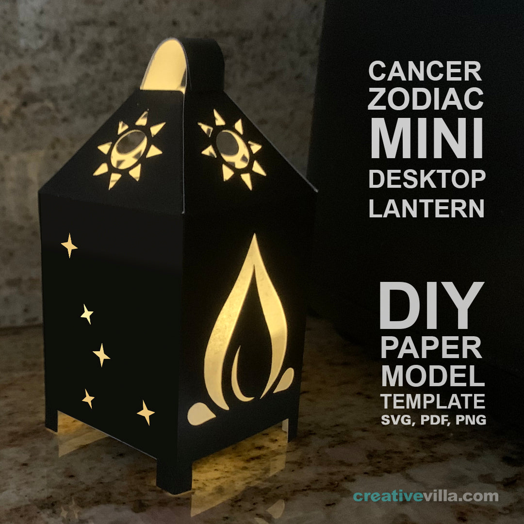 Cancer Zodiac Mini Desktop Lantern DIY Low Poly Paper Model Template, Cricut Paper Craft