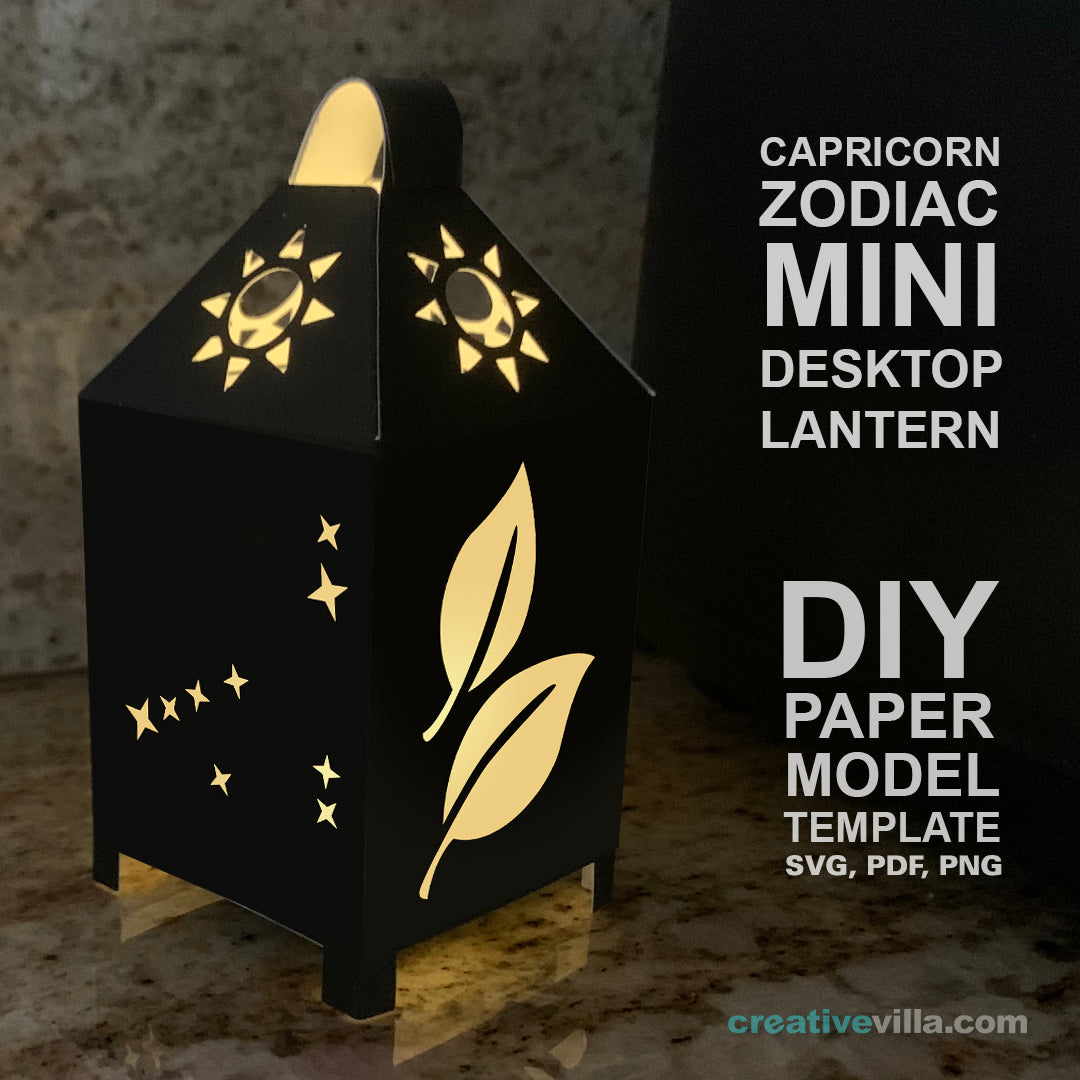 Capricorn Zodiac Mini Desktop Lantern DIY Low Poly Paper Model Template, Cricut Paper Craft