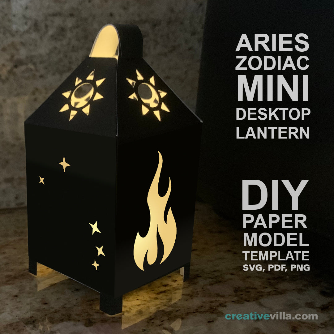 Aries Zodiac Mini Desktop Lantern DIY Low Poly Paper Model Template, Cricut Paper Craft