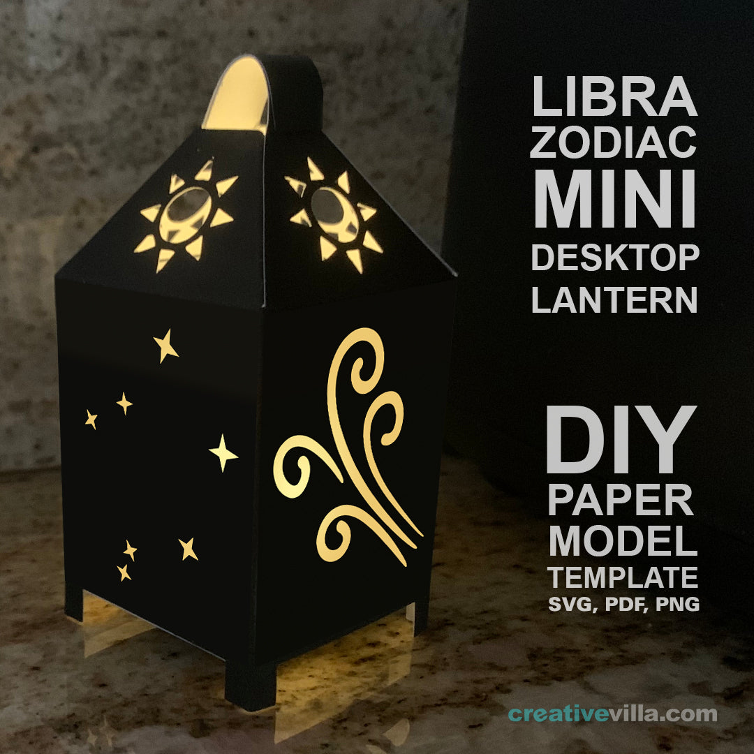 Libra Zodiac Mini Desktop Lantern DIY Low Poly Paper Model Template, Cricut Paper Craft