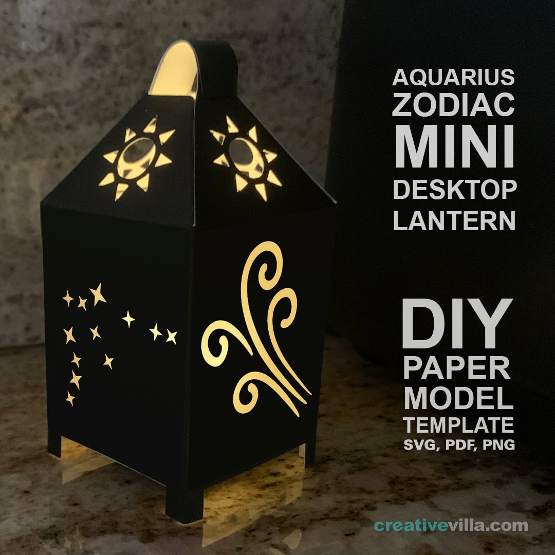 Aquarius Zodiac Mini Desktop Lantern DIY Low Poly Paper Model Template, Cricut Paper Craft