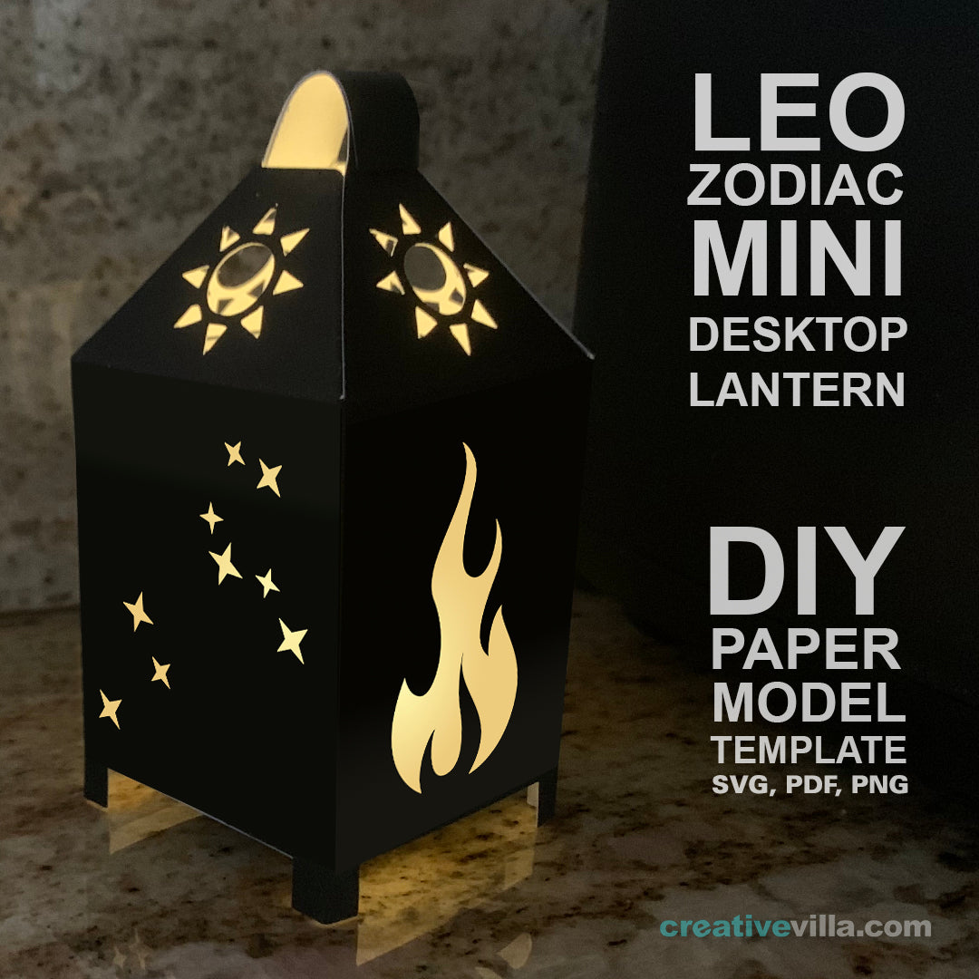 Leo Zodiac Mini Desktop Lantern DIY Low Poly Paper Model Template, Cricut Paper Craft