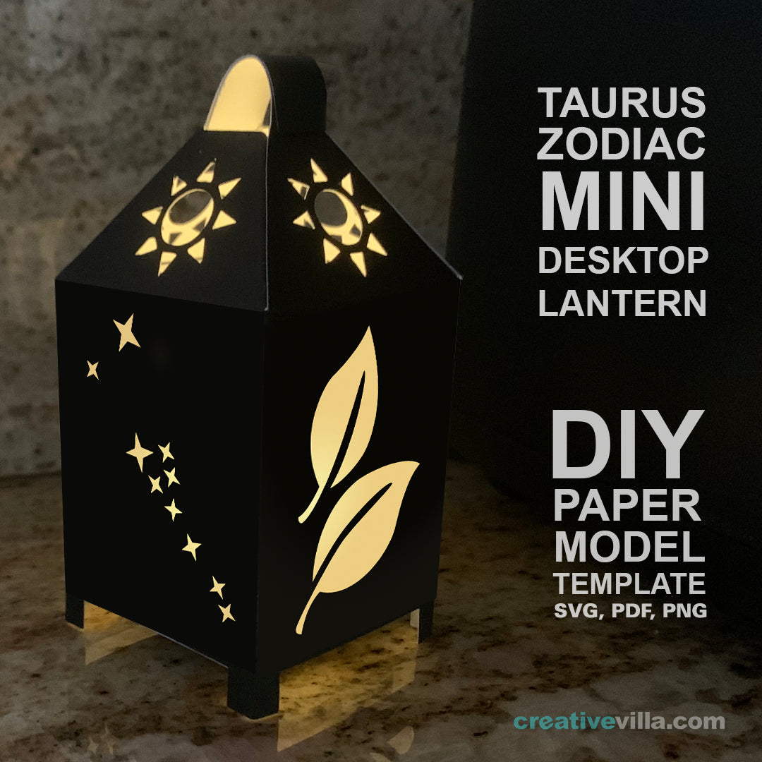 Taurus Zodiac Mini Desktop Lantern DIY Low Poly Paper Model Template, Cricut Paper Craft