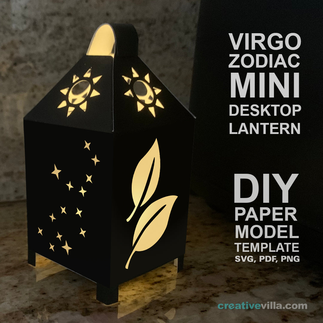 Virgo Zodiac Mini Desktop Lantern DIY Low Poly Paper Model Template, Cricut Paper Craft