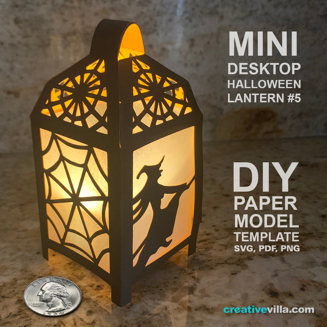 Halloween Mini Desktop Lantern #4 DIY Low Poly Paper Model Template, Paper Craft