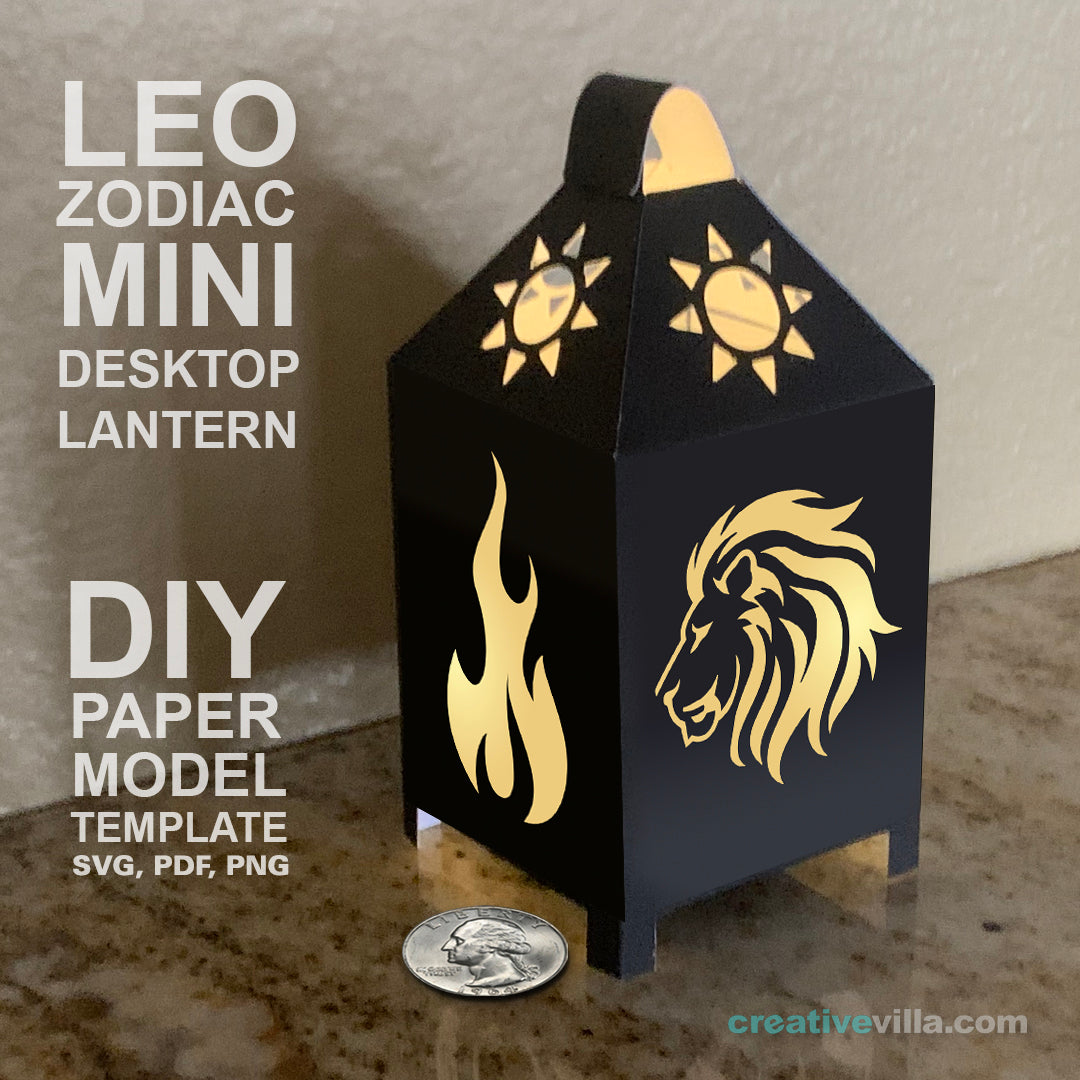 Leo Zodiac Mini Desktop Lantern DIY Low Poly Paper Model Template, Cricut Paper Craft