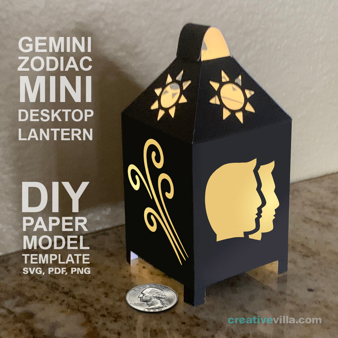 Gemini Zodiac Mini Desktop Lantern DIY Low Poly Paper Model Template, Cricut Paper Craft