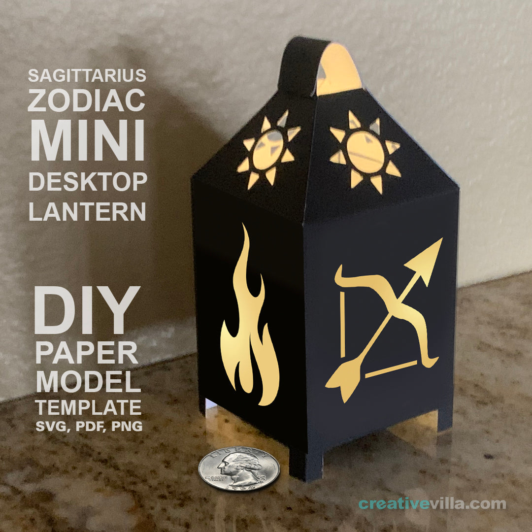 Sagittarius Zodiac Mini Desktop Lantern DIY Low Poly Paper Model Template, Cricut Paper Craft