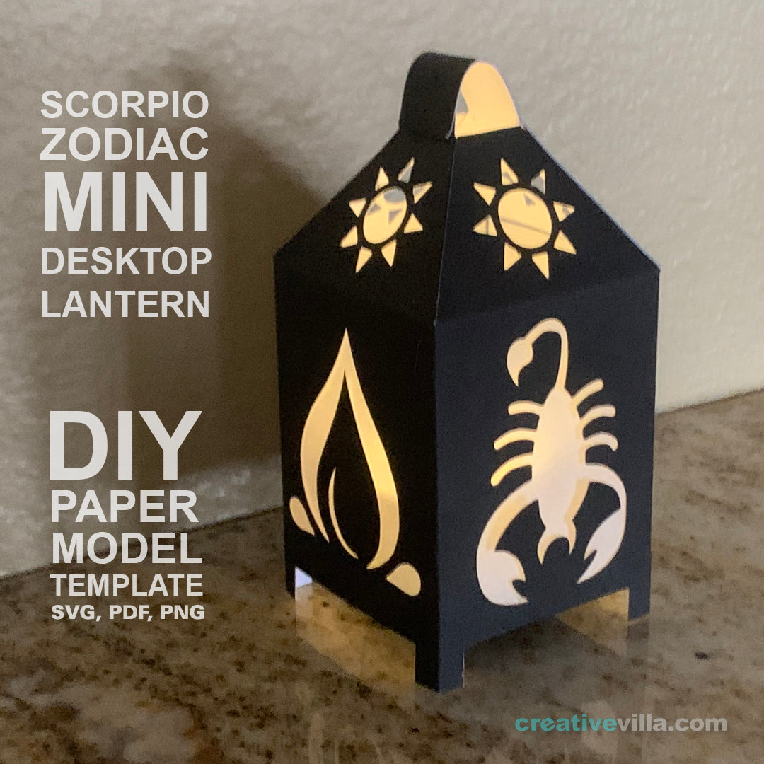 Scorpio Zodiac Mini Desktop Lantern DIY Low Poly Paper Model Template, Cricut Paper Craft