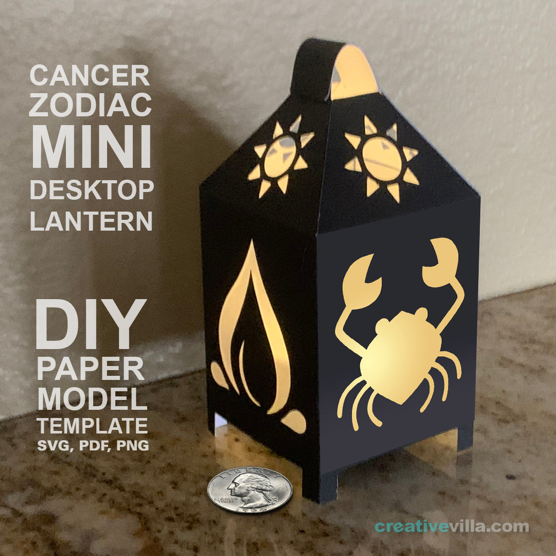 Cancer Zodiac Mini Desktop Lantern DIY Low Poly Paper Model Template, Cricut Paper Craft