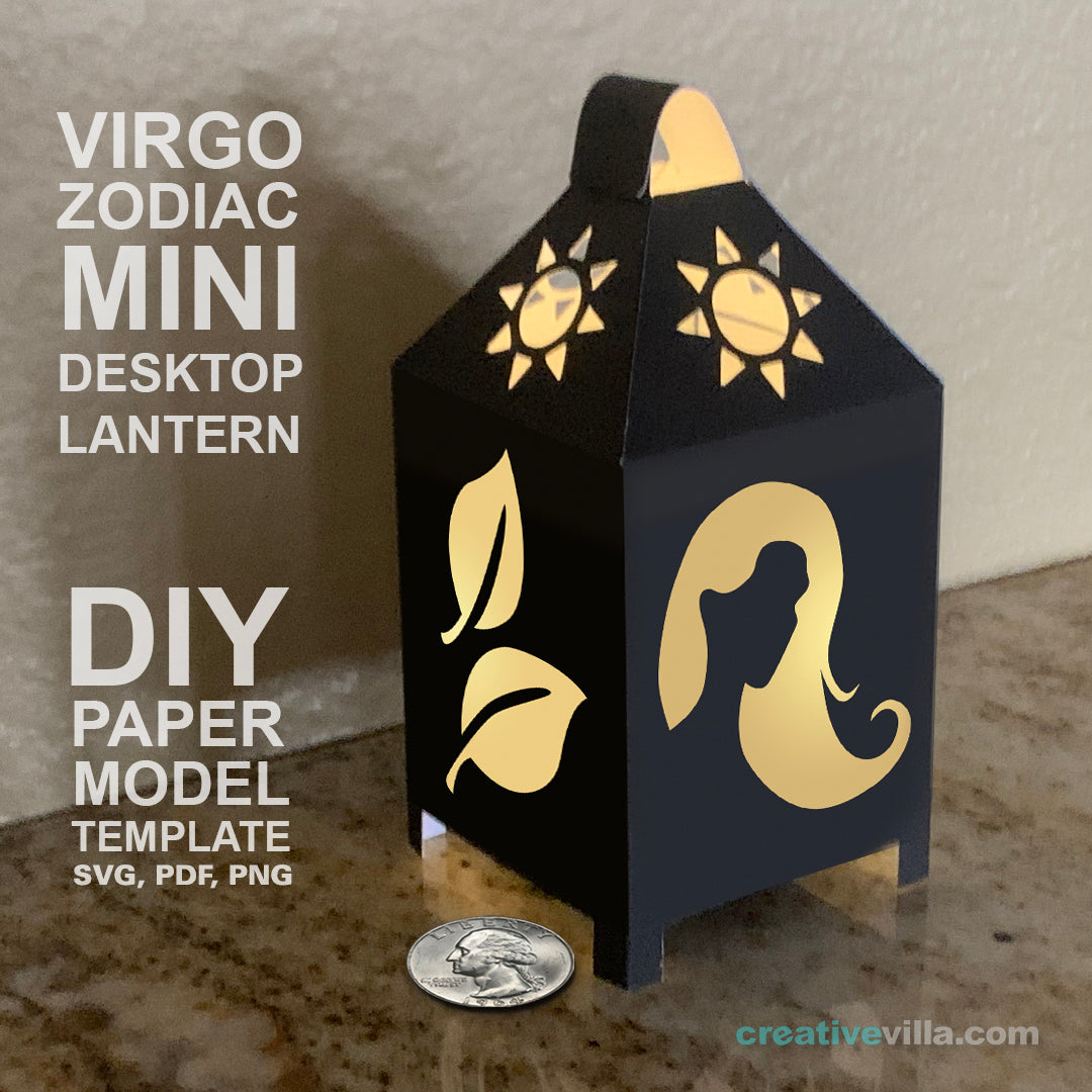 Virgo Zodiac Mini Desktop Lantern DIY Low Poly Paper Model Template, Cricut Paper Craft