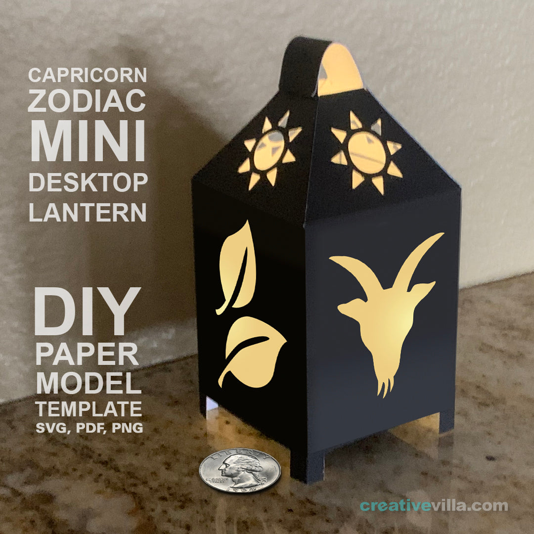 Capricorn Zodiac Mini Desktop Lantern DIY Low Poly Paper Model Template, Cricut Paper Craft