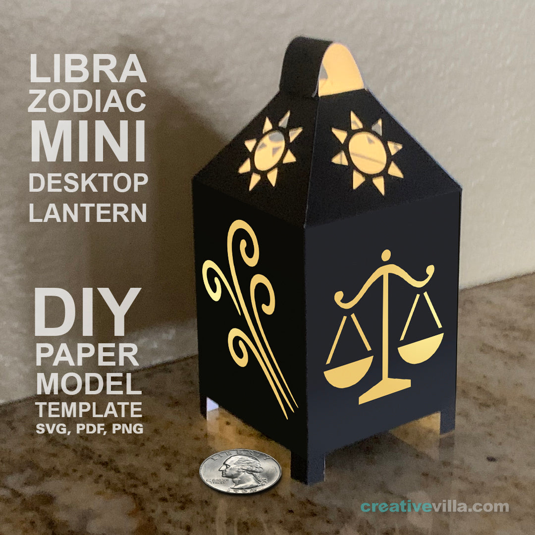 Libra Zodiac Mini Desktop Lantern DIY Low Poly Paper Model Template, Cricut Paper Craft