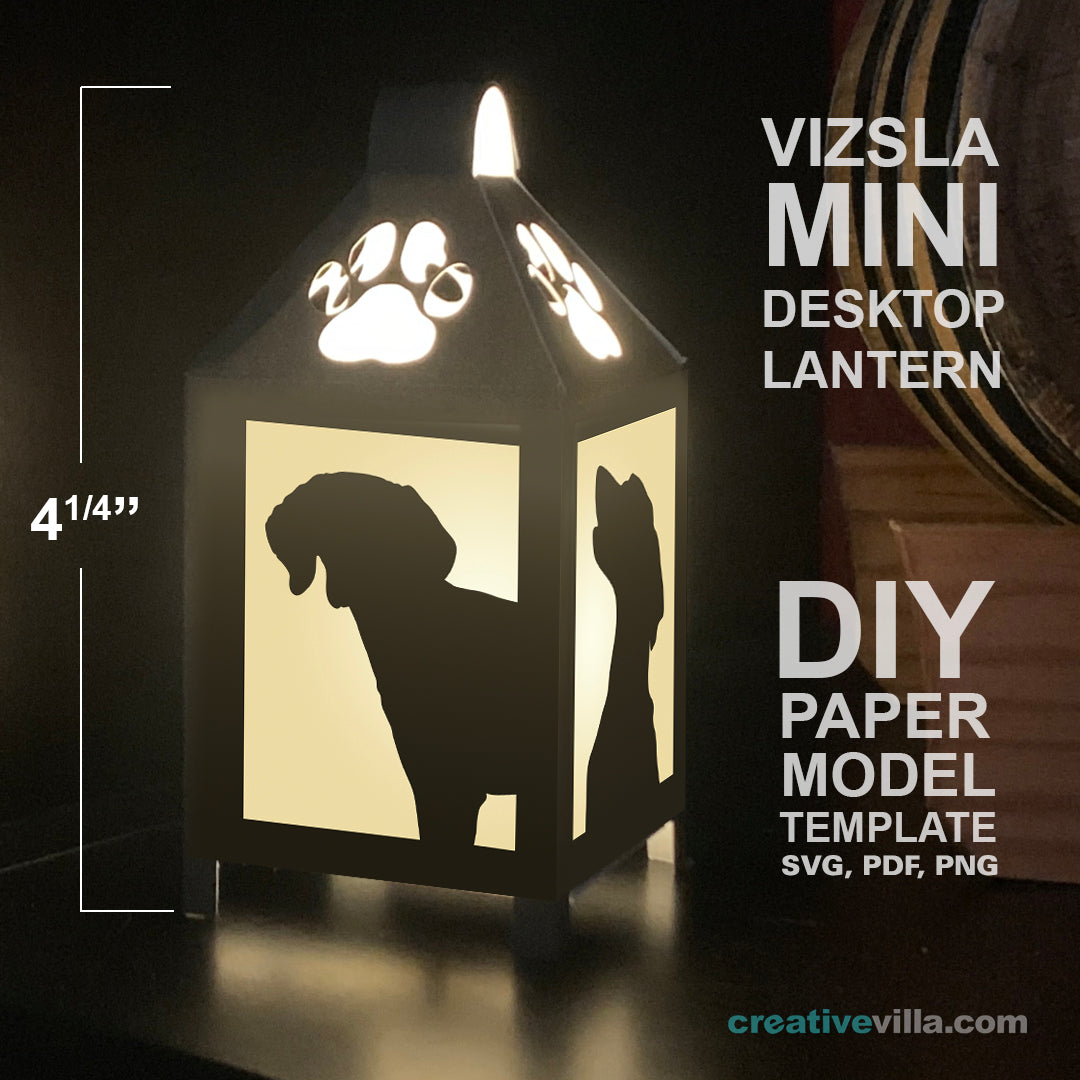 Vizsla Mini Desktop Lantern DIY Low Poly Paper Model Template, Cricut Paper Craft