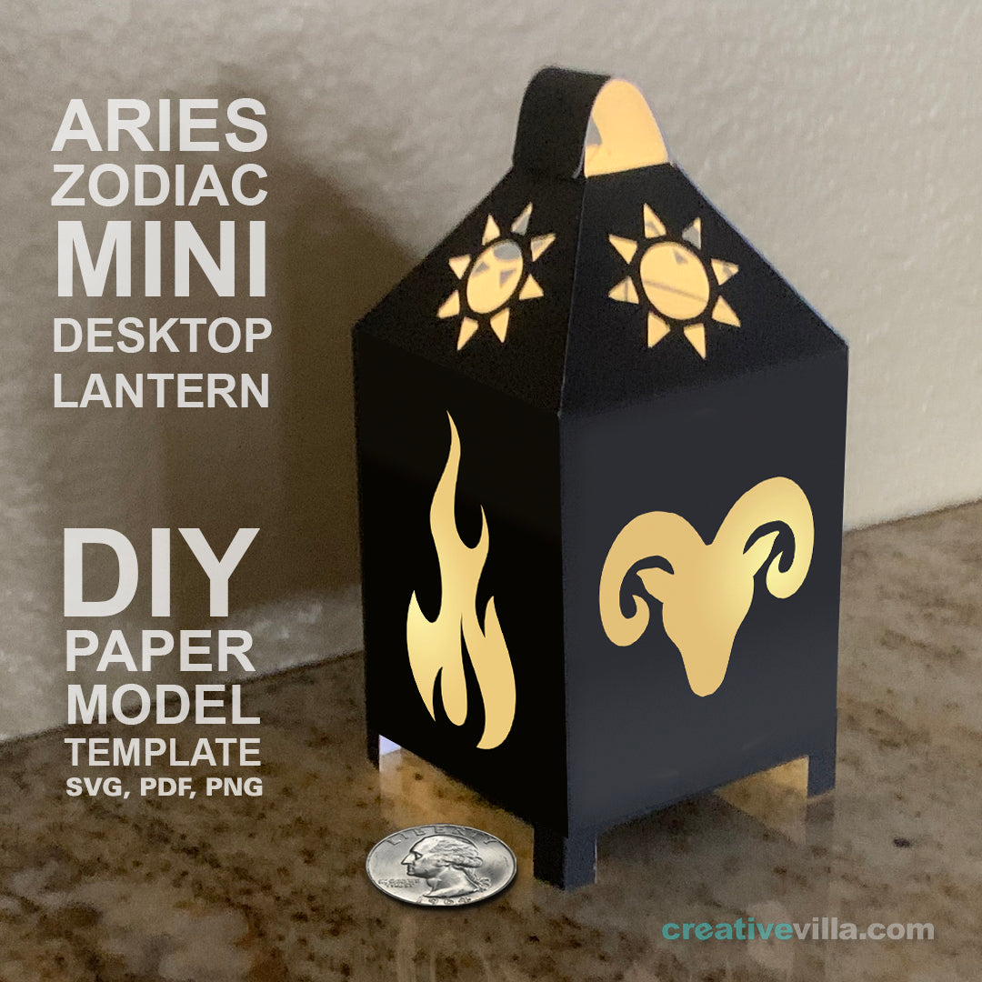 Aries Zodiac Mini Desktop Lantern DIY Low Poly Paper Model Template, Cricut Paper Craft