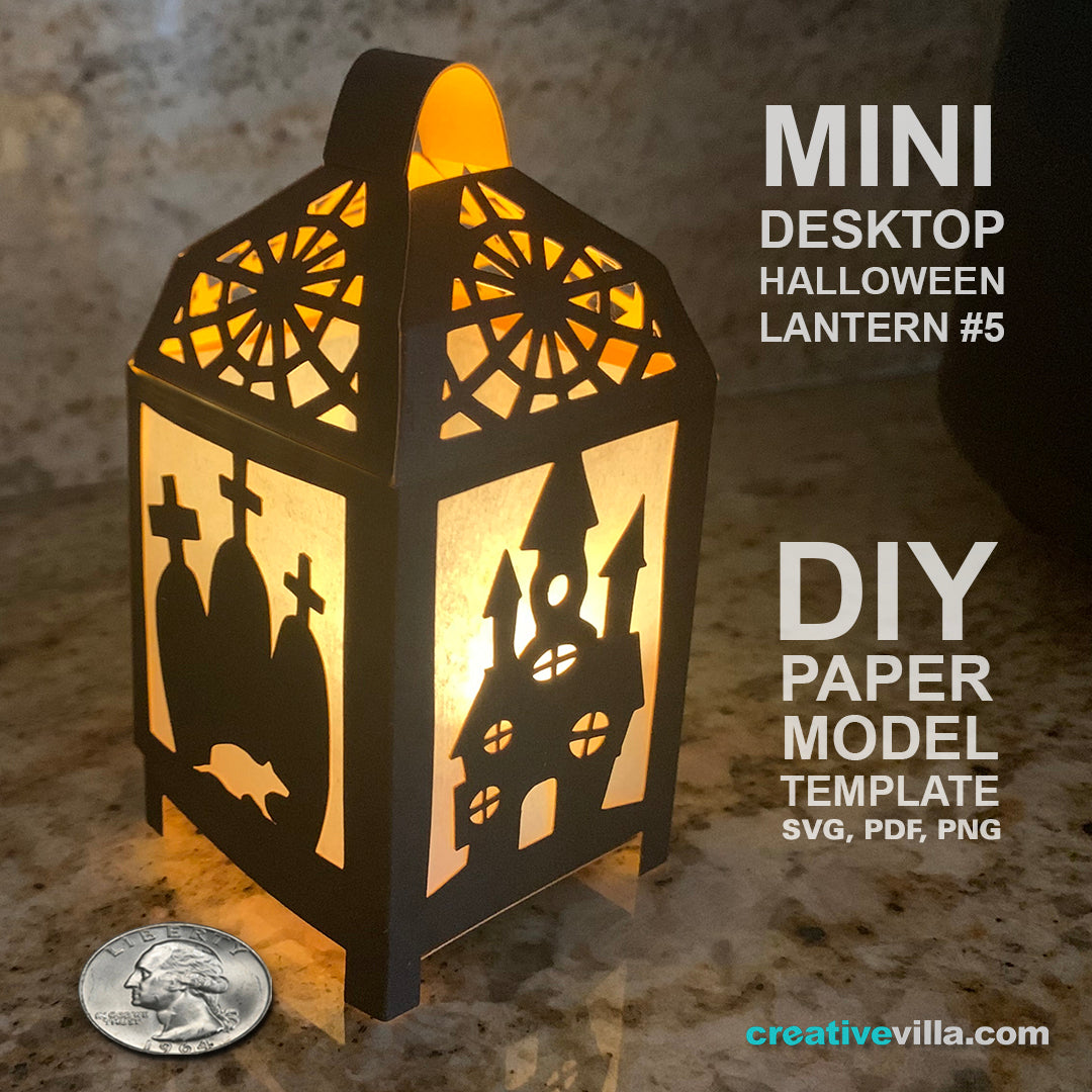 Halloween Mini Desktop Lantern #4 DIY Low Poly Paper Model Template, Paper Craft