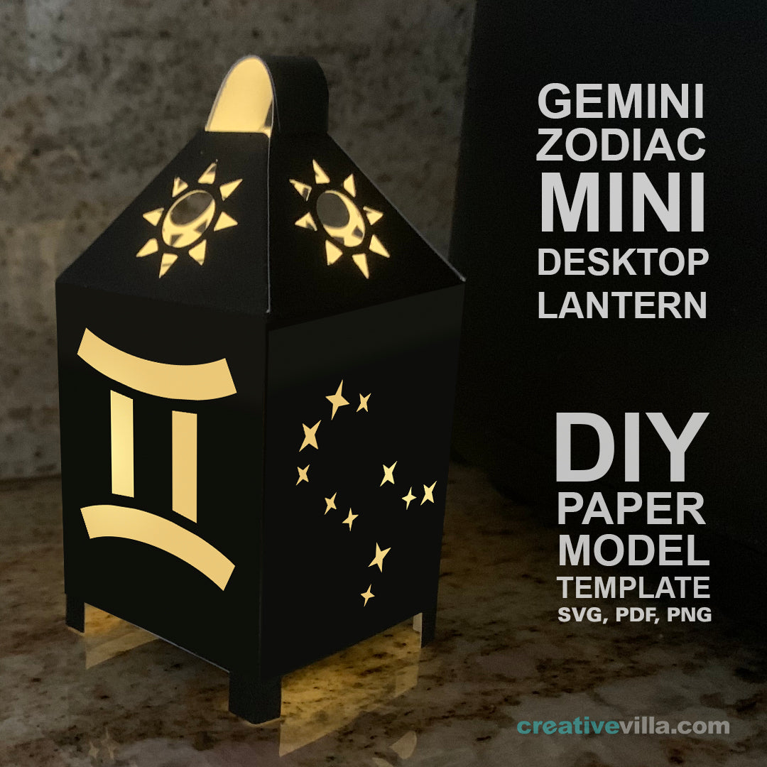 Gemini Zodiac Mini Desktop Lantern DIY Low Poly Paper Model Template, Cricut Paper Craft