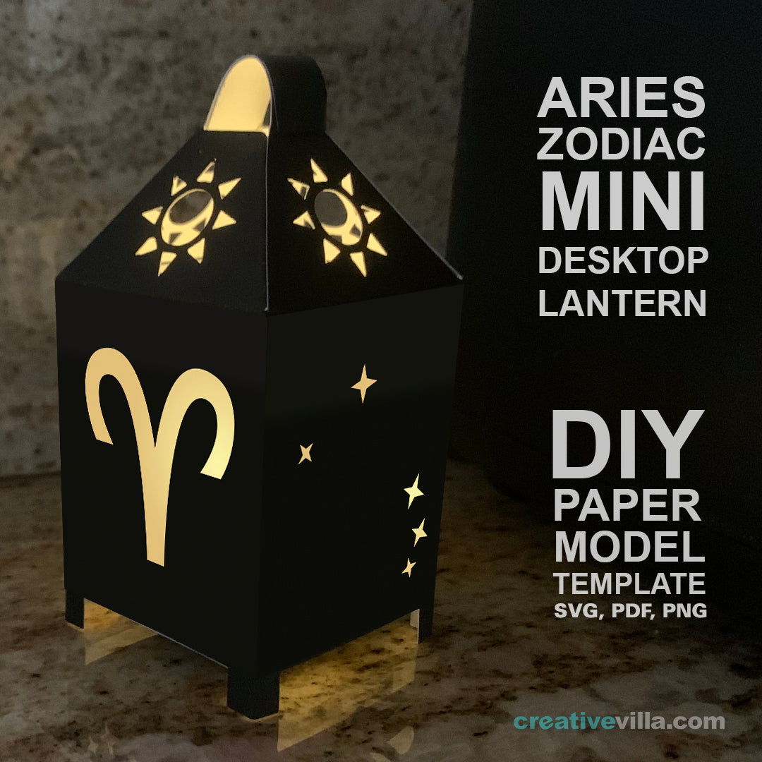 Aries Zodiac Mini Desktop Lantern DIY Low Poly Paper Model Template, Cricut Paper Craft