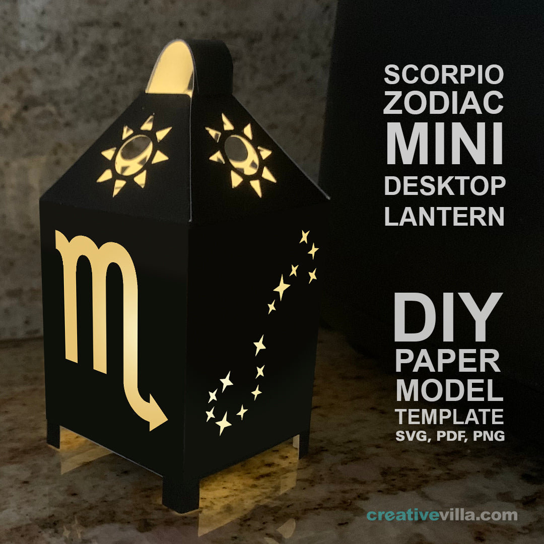 Scorpio Zodiac Mini Desktop Lantern DIY Low Poly Paper Model Template, Cricut Paper Craft