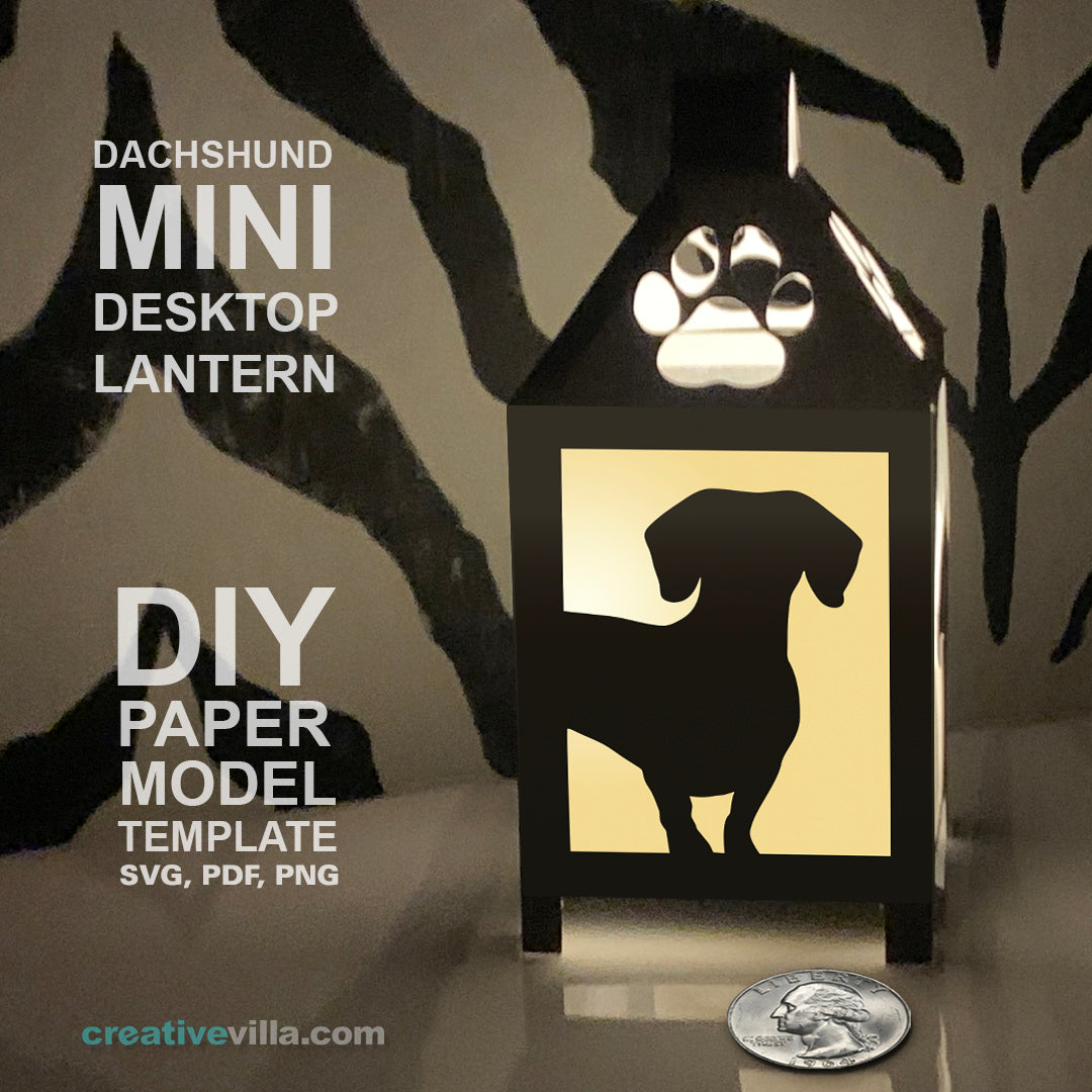 Dachshund Dog Mini Desktop Lantern DIY Low Poly Paper Model Template, Cricut Paper Craft