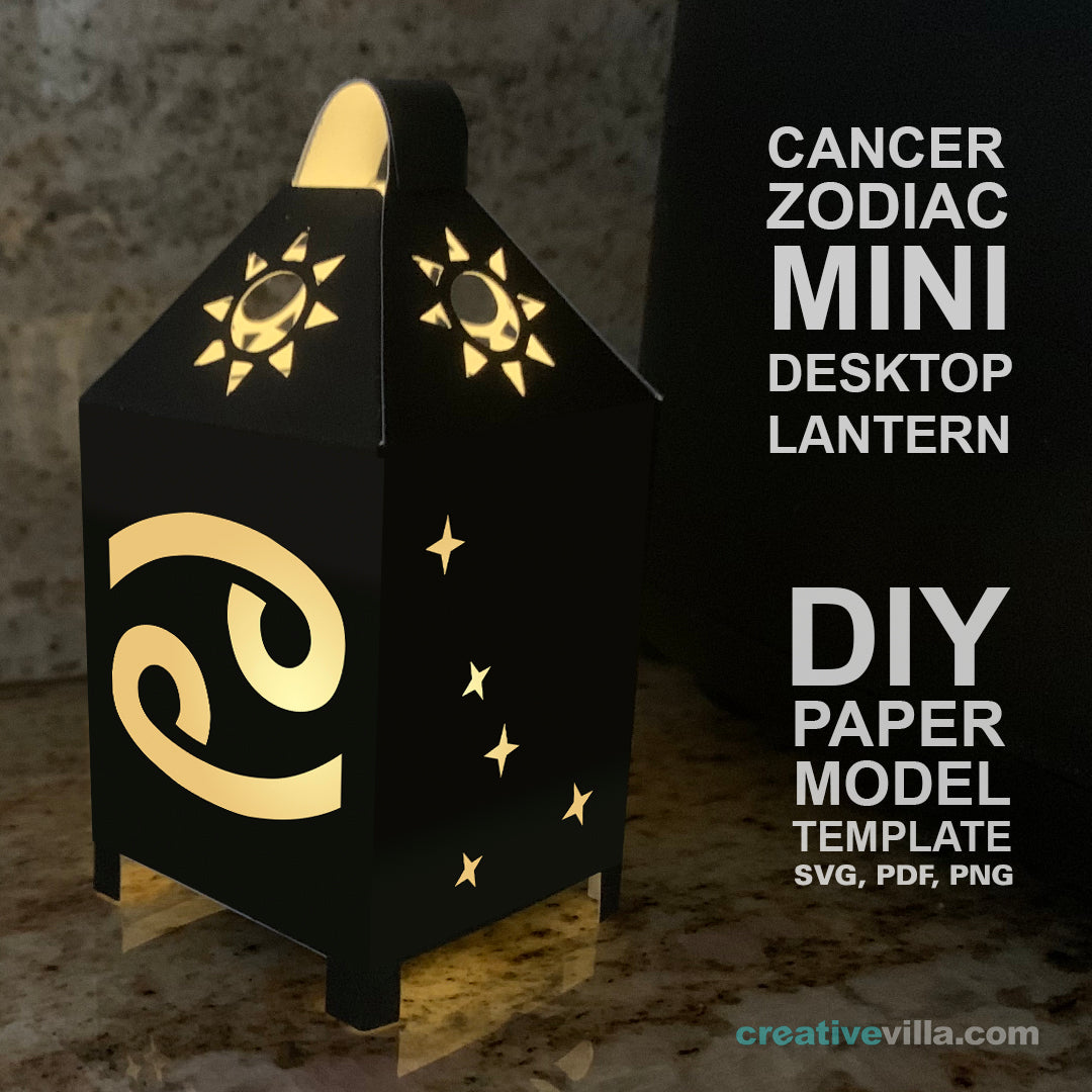 Cancer Zodiac Mini Desktop Lantern DIY Low Poly Paper Model Template, Cricut Paper Craft