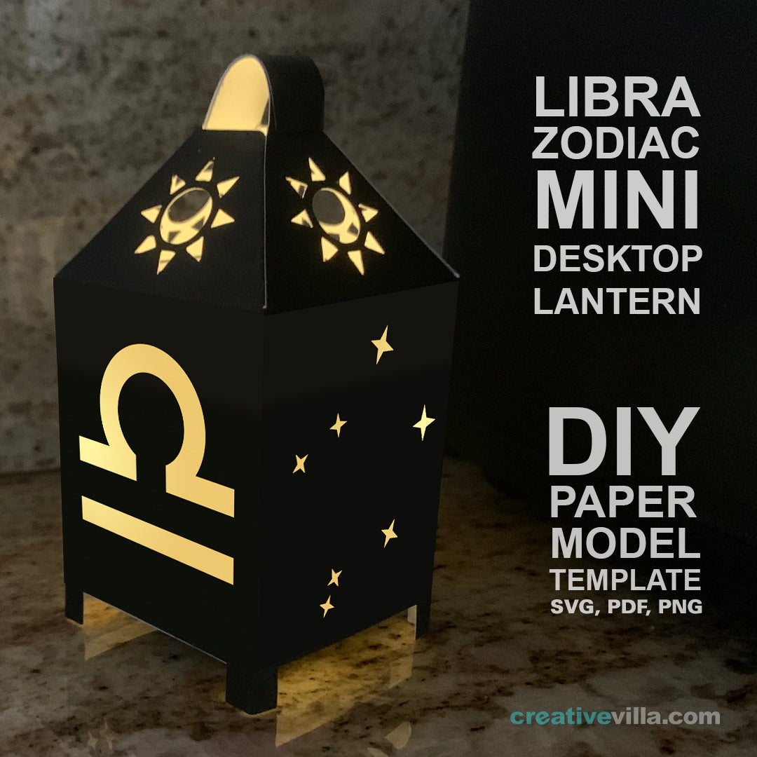 Libra Zodiac Mini Desktop Lantern DIY Low Poly Paper Model Template, Cricut Paper Craft