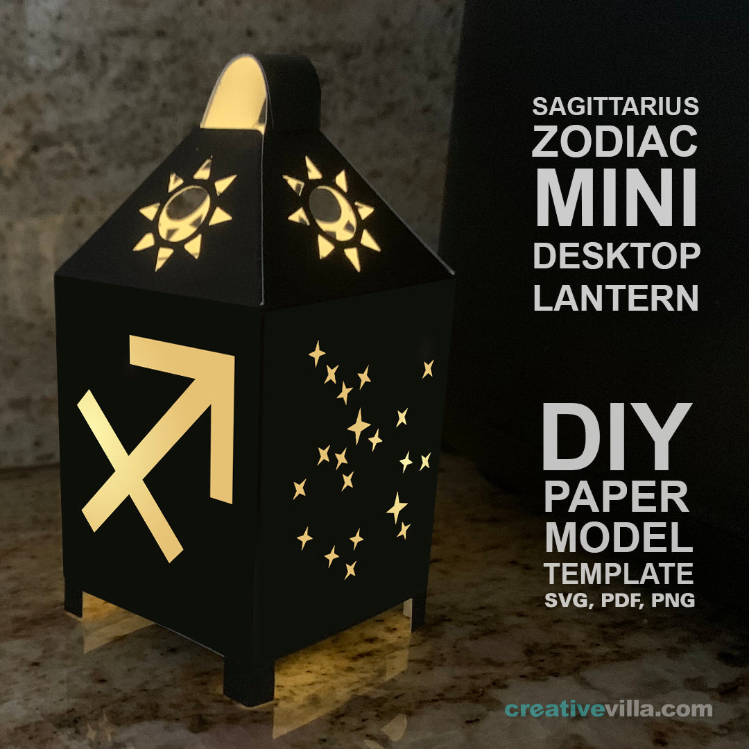 Sagittarius Zodiac Mini Desktop Lantern DIY Low Poly Paper Model Template, Cricut Paper Craft