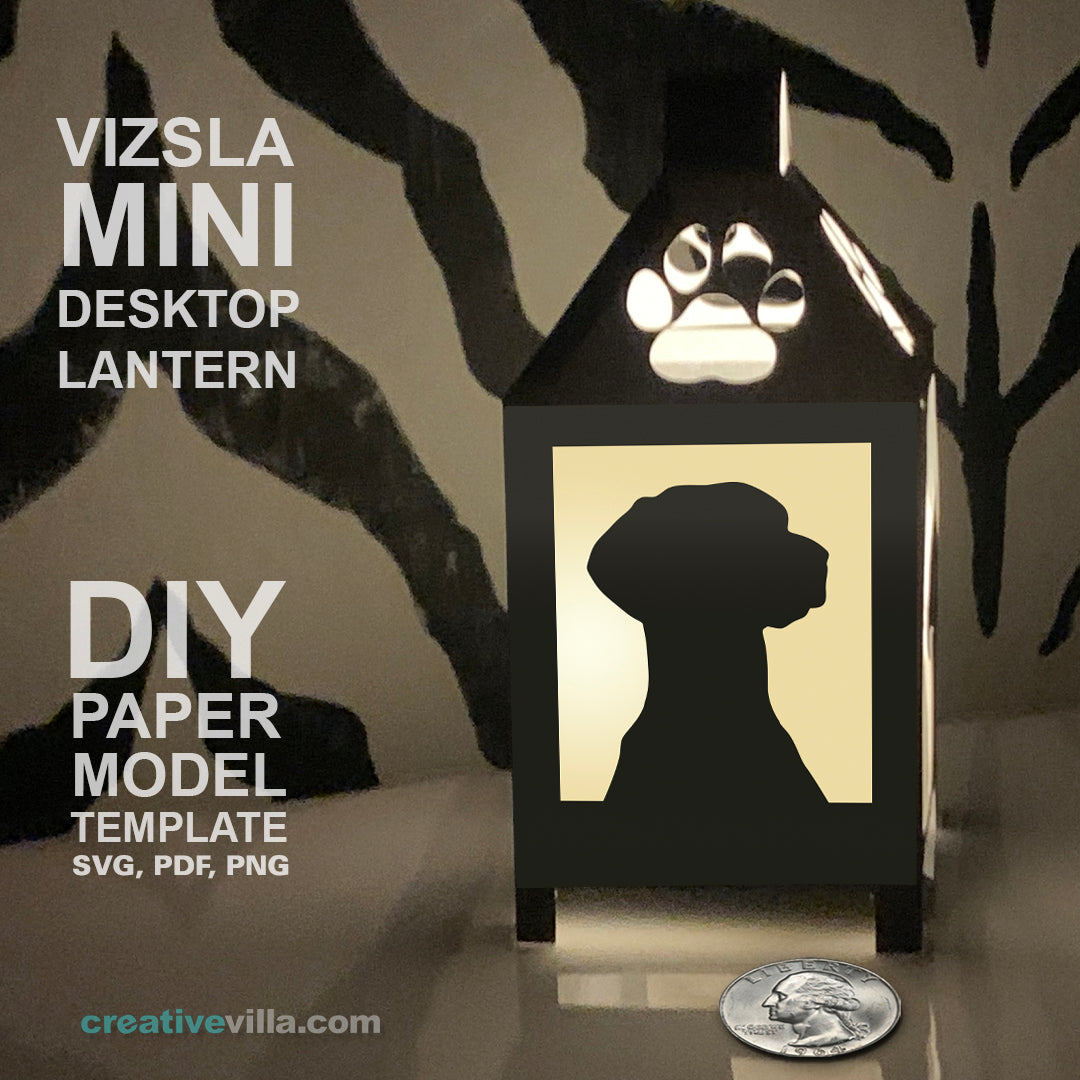 Vizsla Mini Desktop Lantern DIY Low Poly Paper Model Template, Cricut Paper Craft