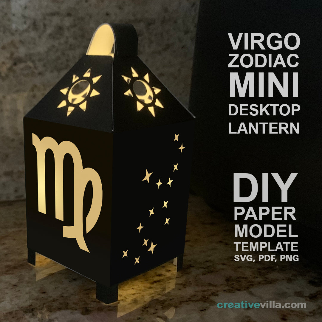 Virgo Zodiac Mini Desktop Lantern DIY Low Poly Paper Model Template, Cricut Paper Craft