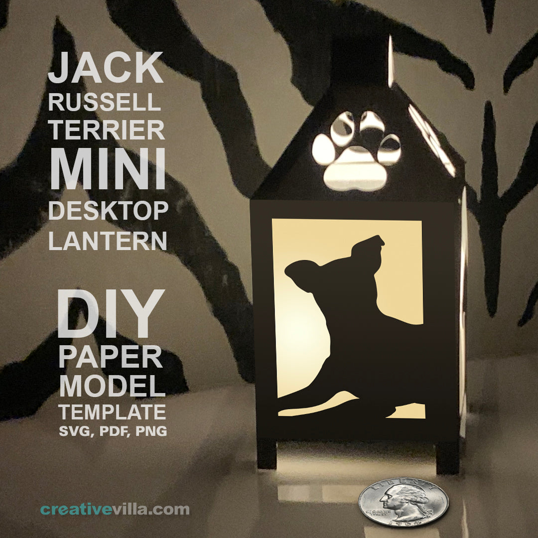 Jack Russell Terrier Dog Mini Desktop Lantern DIY Low Poly Paper Model Template, Cricut Paper Craft