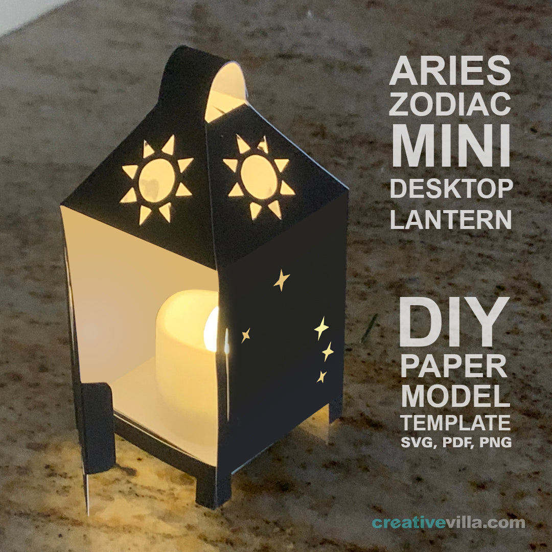 Aries Zodiac Mini Desktop Lantern DIY Low Poly Paper Model Template, Cricut Paper Craft