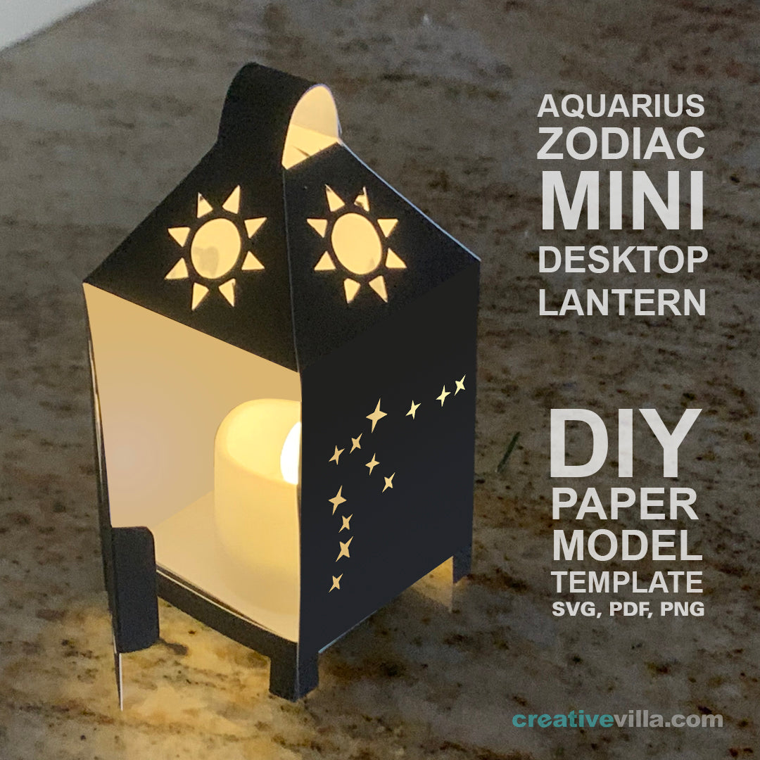 Aquarius Zodiac Mini Desktop Lantern DIY Low Poly Paper Model Template, Cricut Paper Craft