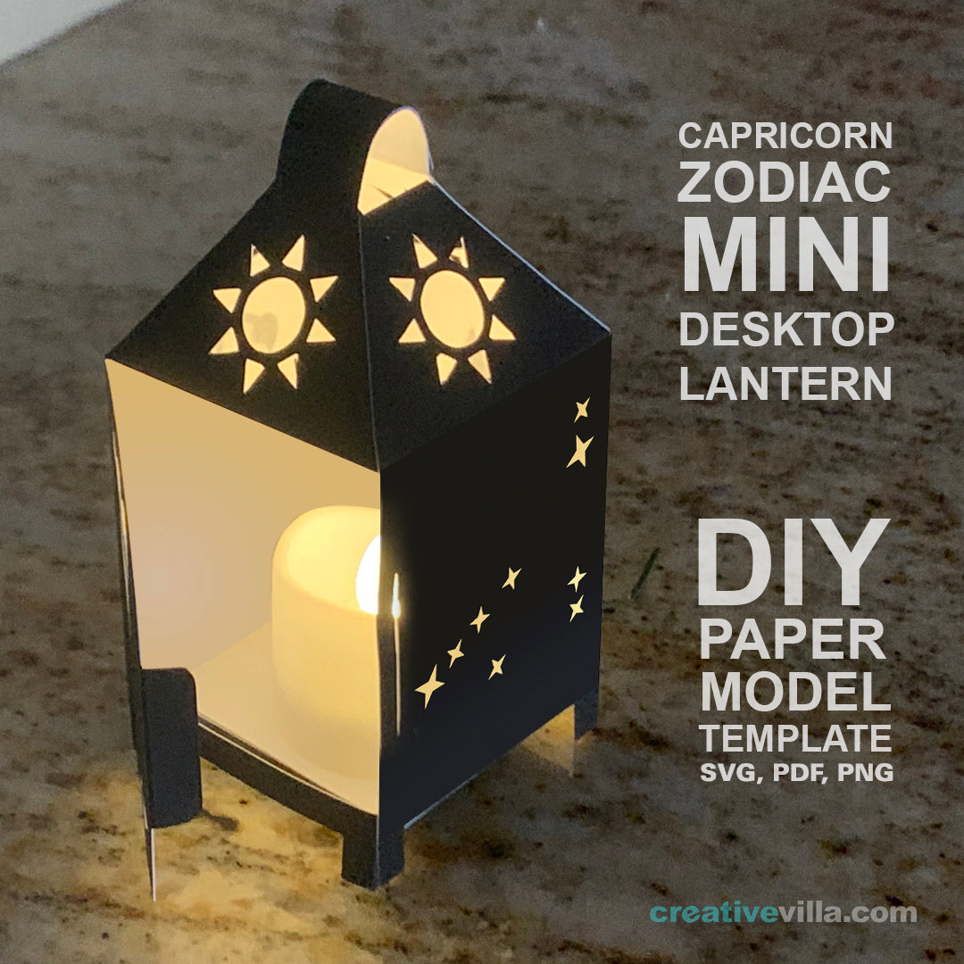 Capricorn Zodiac Mini Desktop Lantern DIY Low Poly Paper Model Template, Cricut Paper Craft