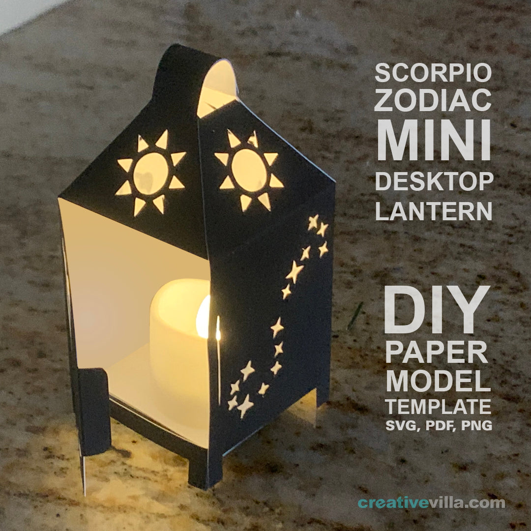 Scorpio Zodiac Mini Desktop Lantern DIY Low Poly Paper Model Template, Cricut Paper Craft