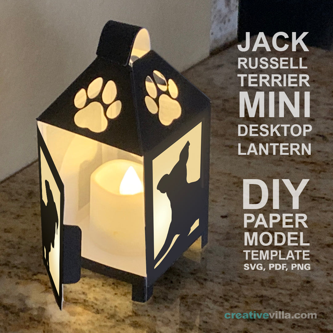 Jack Russell Terrier Dog Mini Desktop Lantern DIY Low Poly Paper Model Template, Cricut Paper Craft