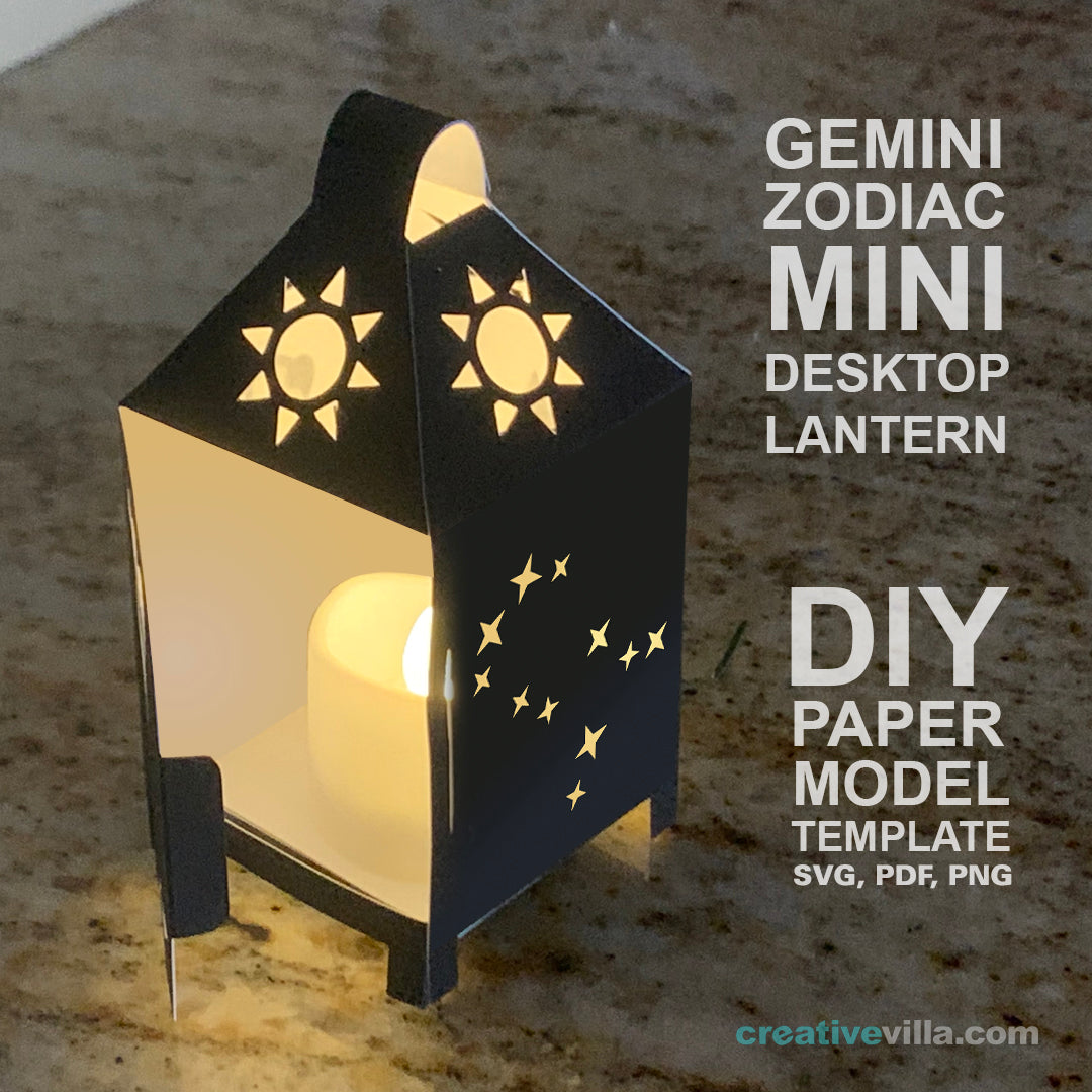 Gemini Zodiac Mini Desktop Lantern DIY Low Poly Paper Model Template, Cricut Paper Craft