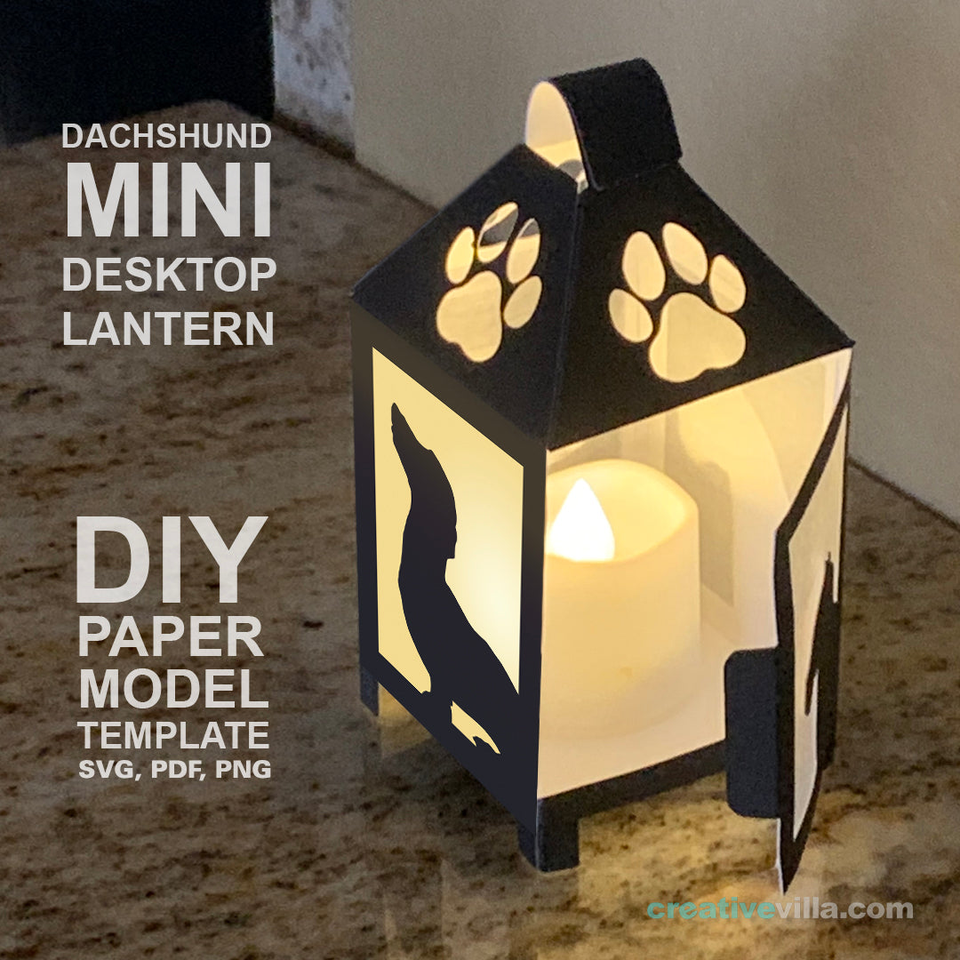 Dachshund Dog Mini Desktop Lantern DIY Low Poly Paper Model Template, Cricut Paper Craft