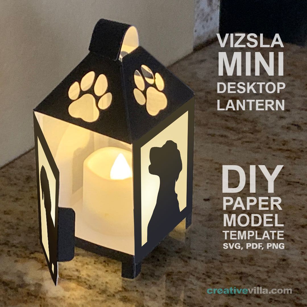 Vizsla Mini Desktop Lantern DIY Low Poly Paper Model Template, Cricut Paper Craft