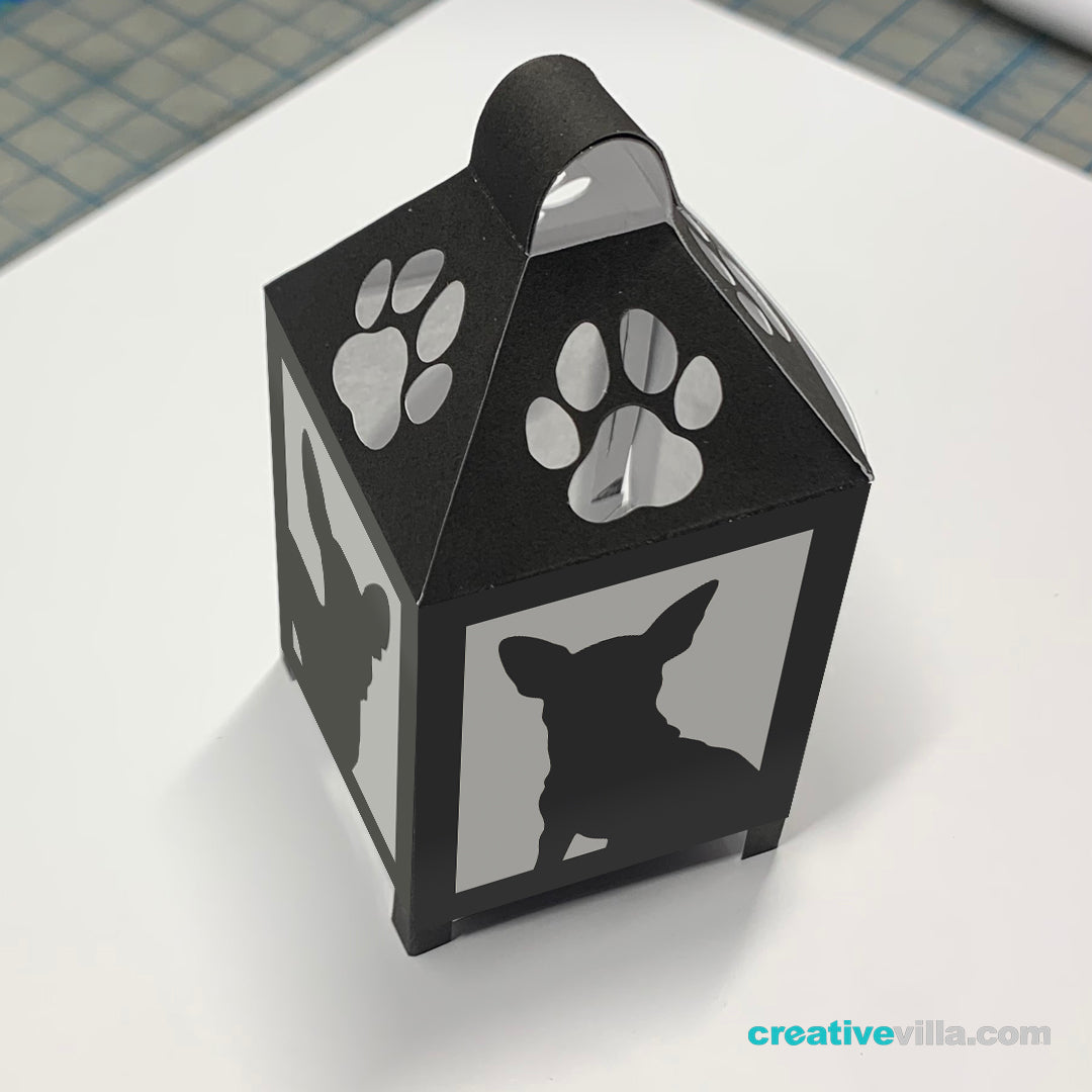 Chihuahua Mini Desktop Lantern DIY Low Poly Paper Model Template, Cricut Paper Craft