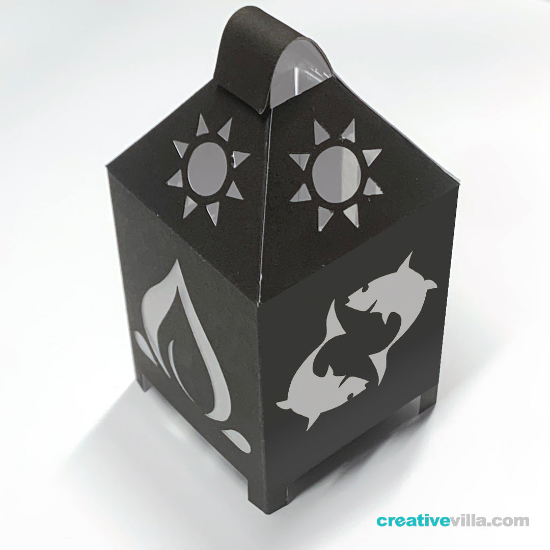 Pisces Zodiac Mini Desktop Lantern DIY Low Poly Paper Model Template, Cricut Paper Craft