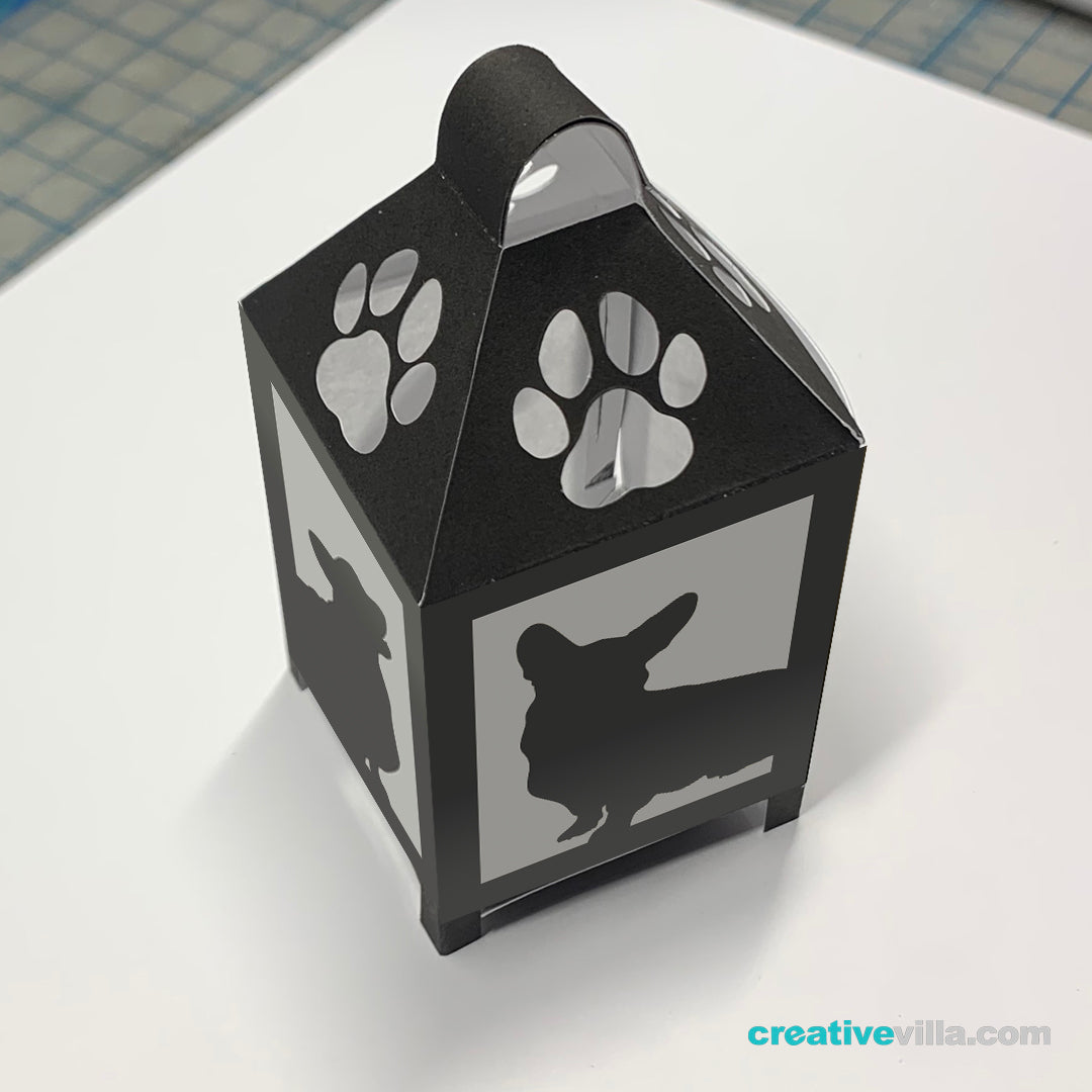 Welsh Corgi Dog Mini Desktop Lantern DIY Low Poly Paper Model Template, Cricut Paper Craft