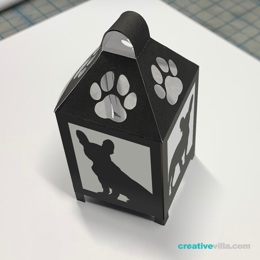 French Bulldog Mini Desktop Lantern DIY Low Poly Paper Model Template, Cricut Paper Craft