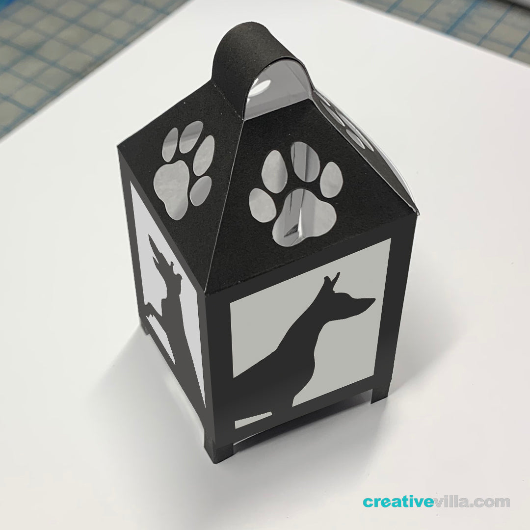 Dobermann Mini Desktop Lantern DIY Low Poly Paper Model Template, Cricut Paper Craft