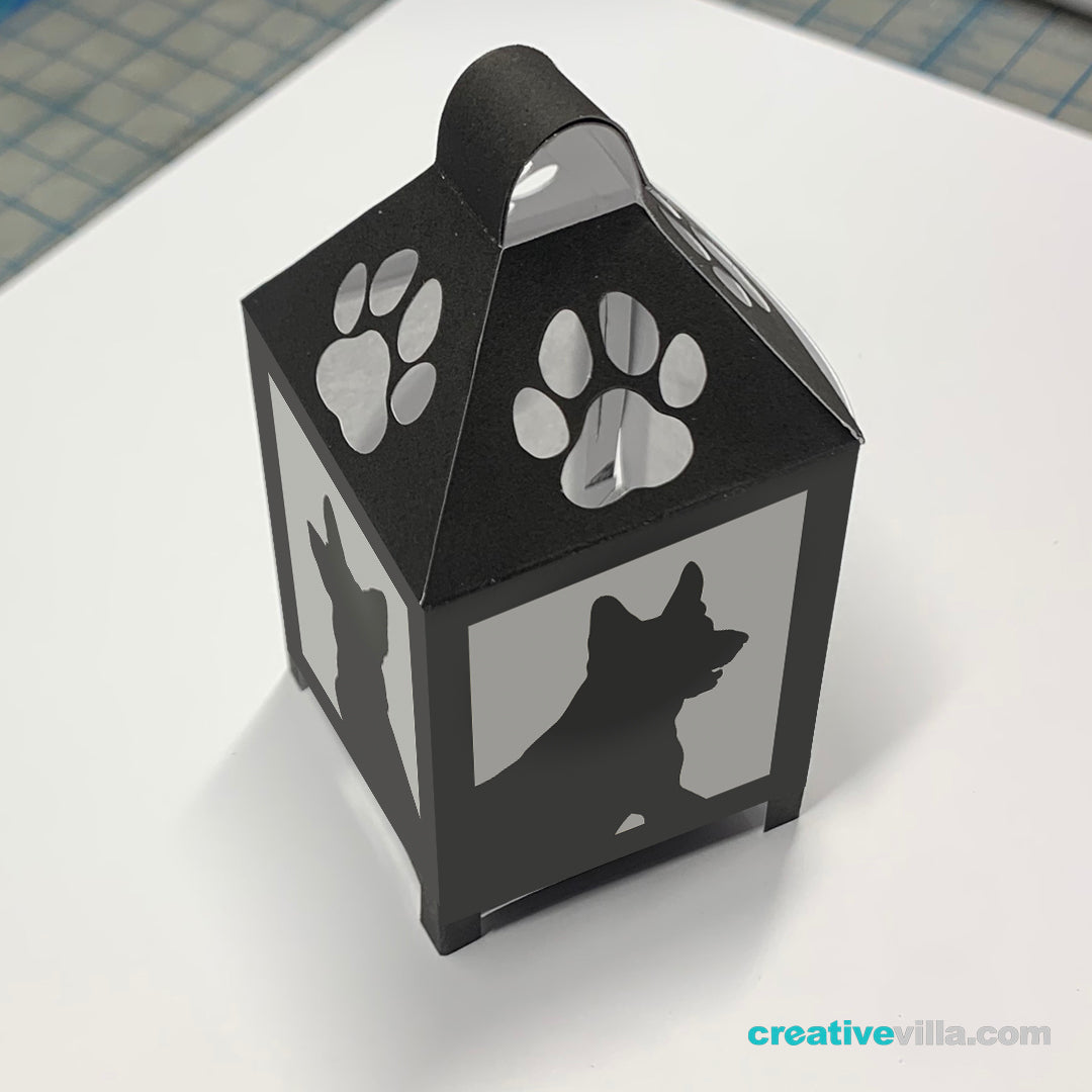 German Shepherd Mini Desktop Lantern DIY Low Poly Paper Model Template, Cricut Paper Craft