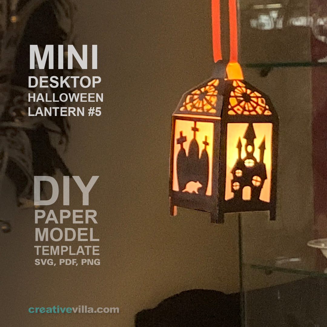 Halloween Mini Desktop Lantern #4 DIY Low Poly Paper Model Template, Paper Craft