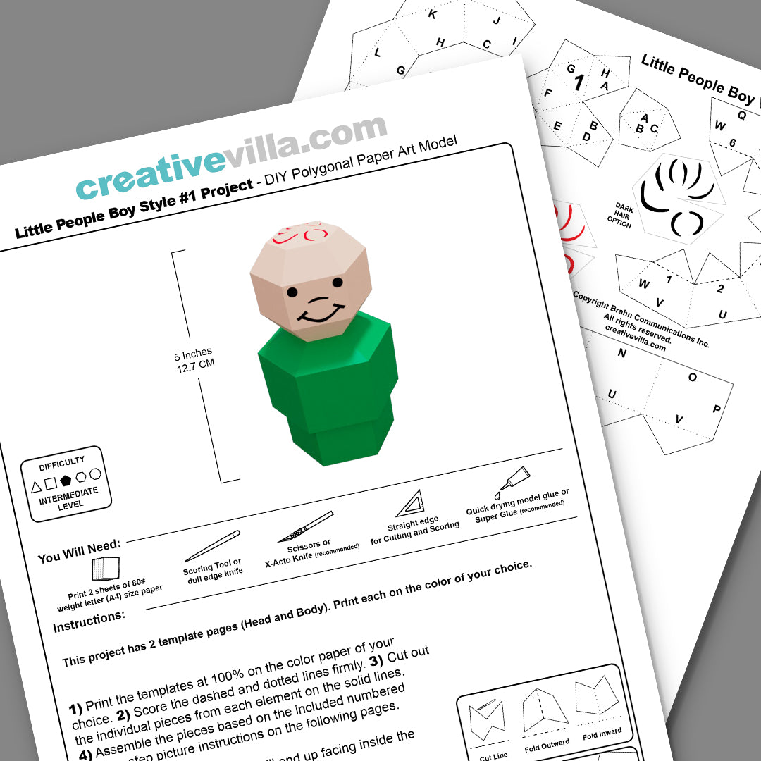 Little People Boy Style #1- DIY Low Poly Paper Model Template, Paper Craft