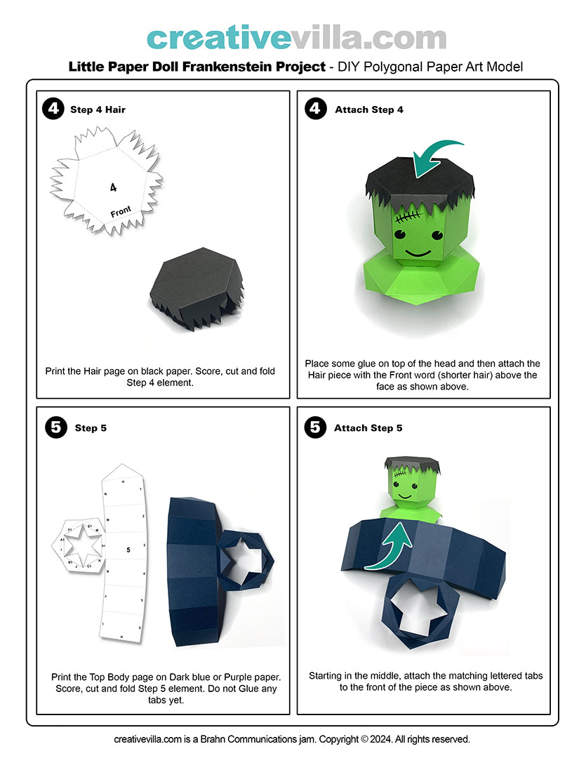 Little Paper Doll Frankenstein - DIY Low Poly Paper Model Template, Paper Craft